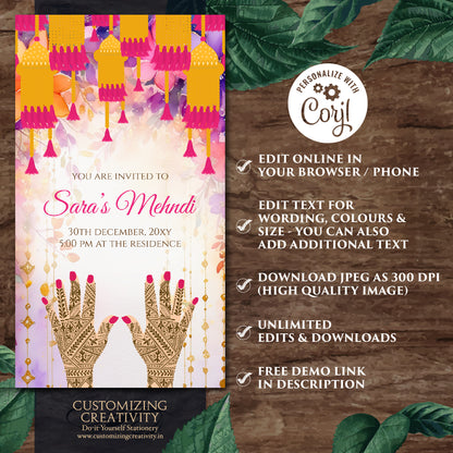 Mehndi invitations Digital Dholki invite & Mendhi Night invite as Dholki invitations Mehndi cards, Digital Mehendi invitation Mehndi invite
