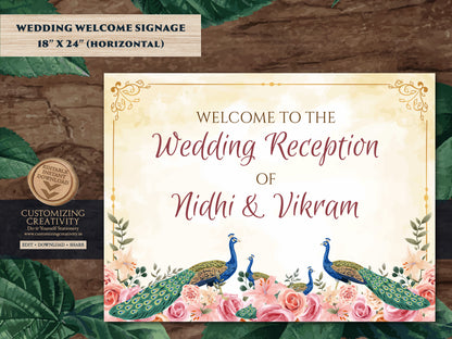 Sikh Wedding Welcome Signs as Peacock Welcome Signage, Indian Wedding Signs Anand Karaj as Punjabi Welcome Sign Peacock decor Sikh Welcome