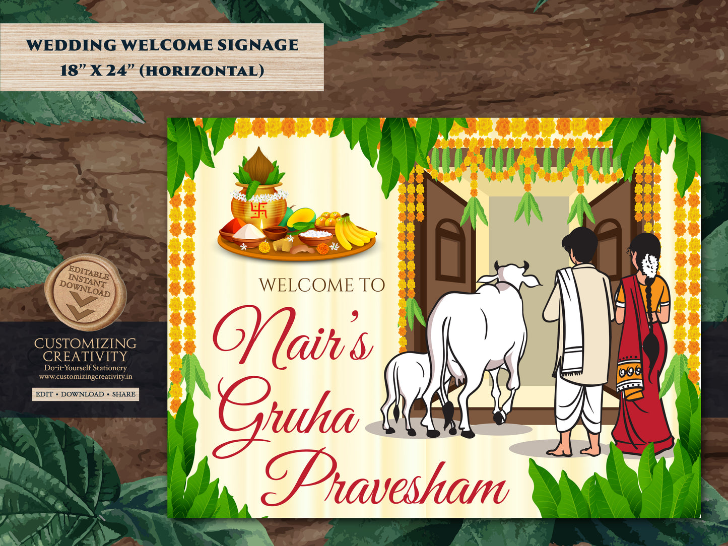 Gruhapravesham welcome sign Indian Housewarming sign, Grihapravesh welcome sign as Indian housewarming welcome board as Housewarming poster