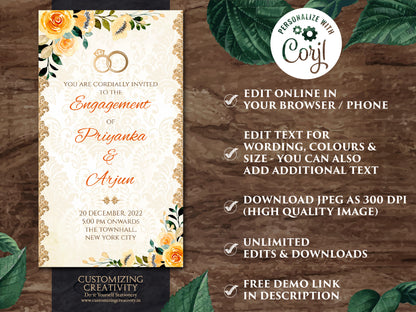 Indian Ring Ceremony Invites Digital as Engagement invitations Electronic, Digital Ring Ceremony cards & WhatsApp Engagement invite template