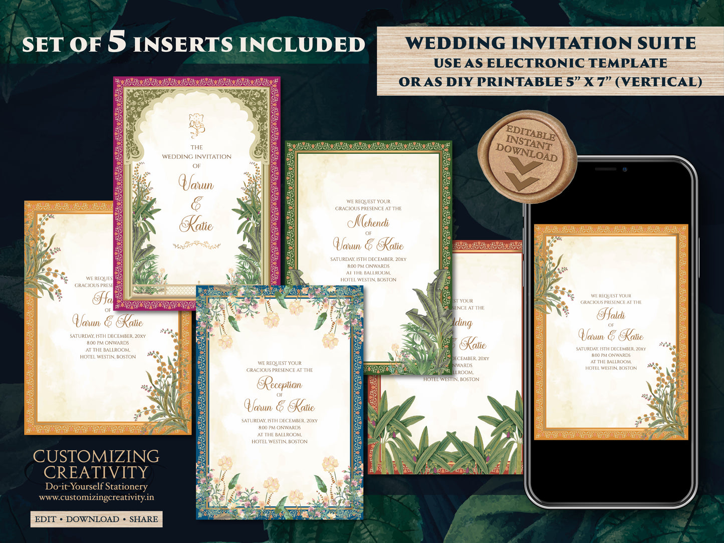 Digital Indian Wedding invite as Indian wedding card, Indian wedding invitation as Hindu wedding cards, Digtial Hindu Wedding Invitation