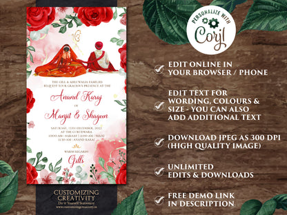 Digital Anand Karaj cards as Anand Karaj invites, Sikh invitations Digital & Sikh Wedding cards, Sikh wedding invites as Punjabi invitations