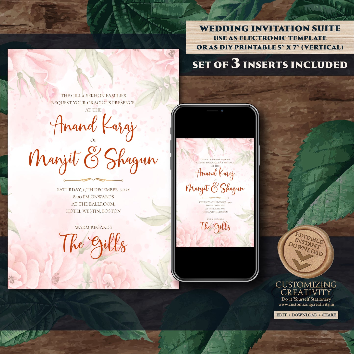 Punjabi Shaadi card Sikh Wedding invitation, Sikh wedding card & Punjabi Wedding invitation, Indian wedding invitation Sikh wedding invite