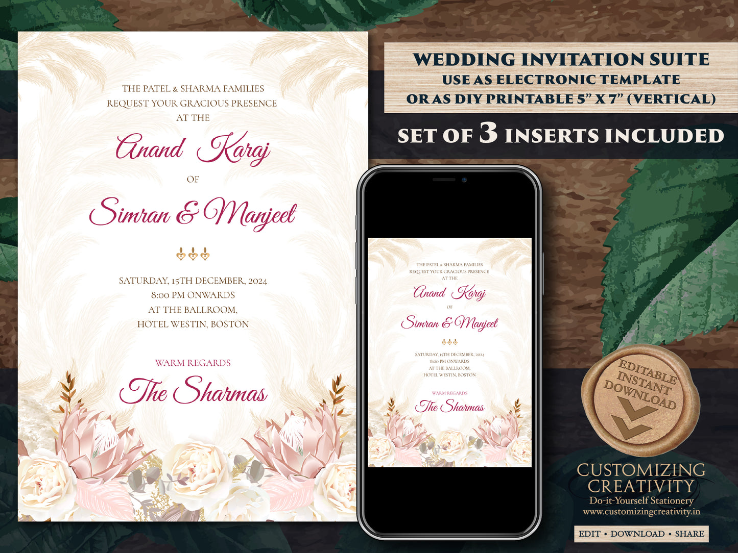 Punjabi wedding invite as Sikh wedding invite Indian, Anand Karaj invites & Sikh Wedding card, Punjabi Wedding card as Sikh invitations