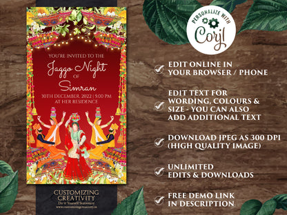 Jaggo Night invites as Jaggo Wedding invite, Digital Jaggo cards, Jaggo invite as Jaggo invitations, Jago invitation Digital as Jago invites