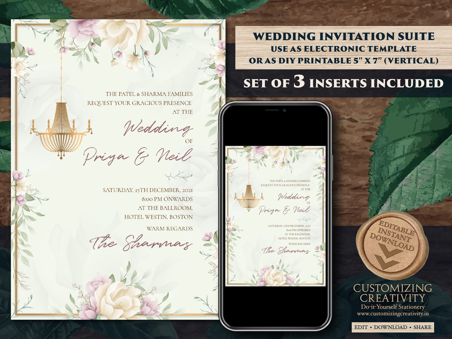 Indian invitations Wedding a Floral invitation cards Hindu wedding, Pastel Indian Invites, Floral Shaadi cards Indian & Sikh Wedding Invite
