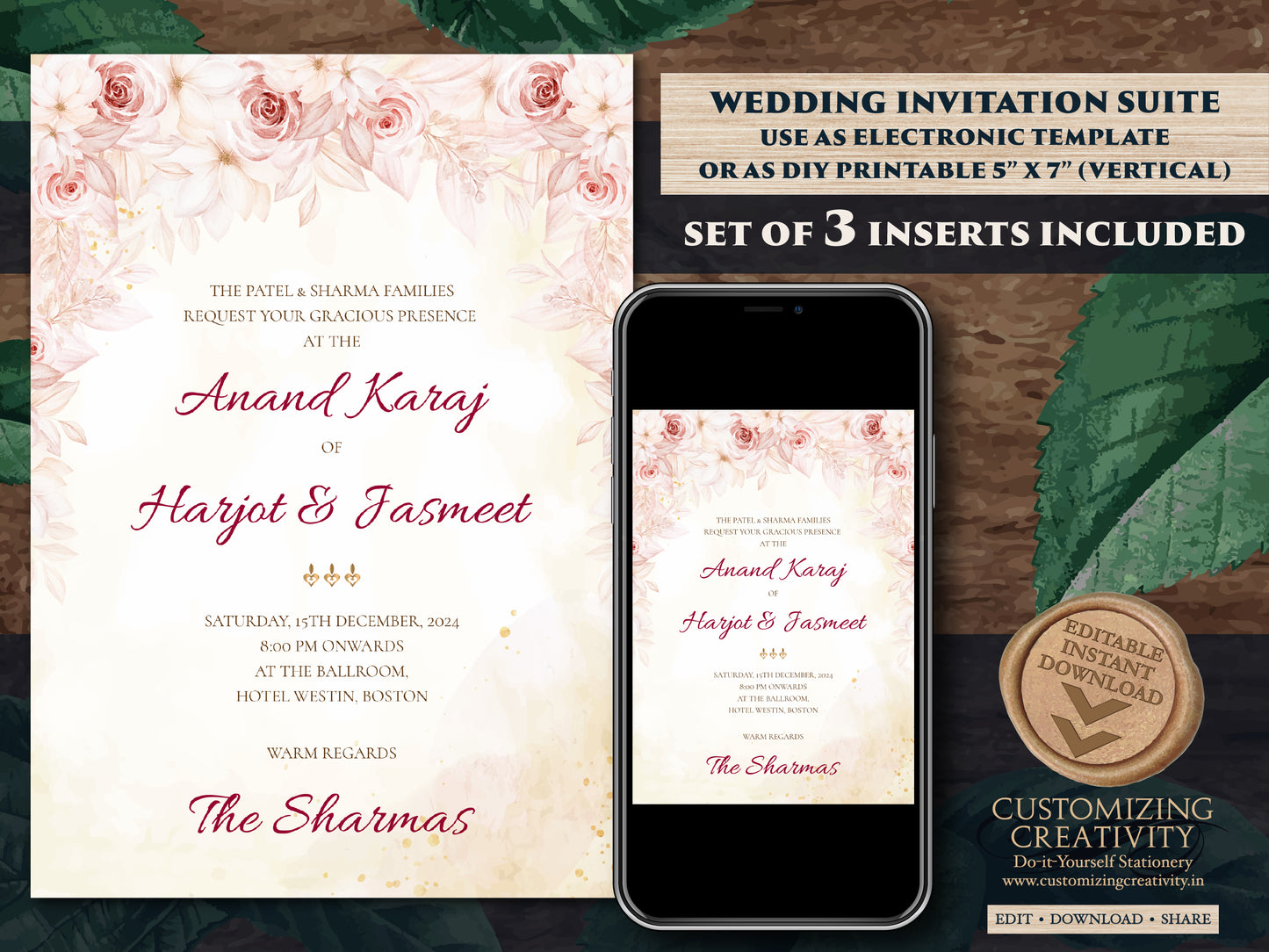 Sikh invitations as Sikh wedding card, Anand Karaj invitation & Sikh Wedding Invite Indian, Punjabi Wedding invite as Punjabi wedding card