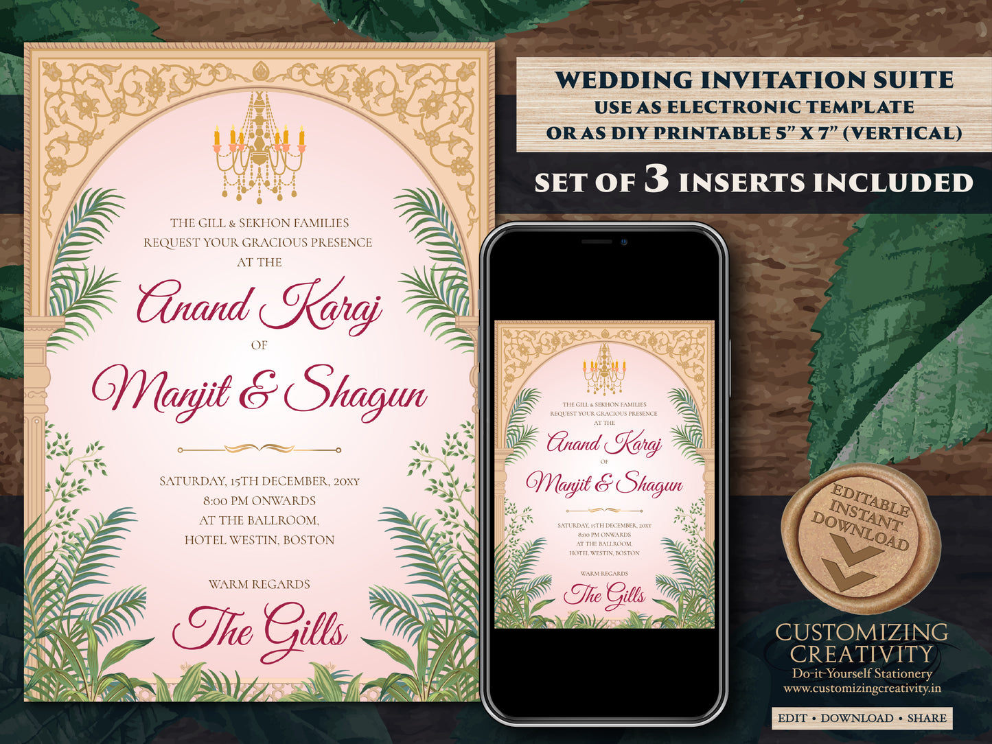 Punjabi wedding card Sikh Wedding invitation, Sikh wedding card & Punjabi Wedding invitation, Indian wedding invitation Sikh wedding invite