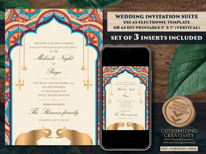 Elephant invitations Mandala as Indian invites Elephant, Indian Wedding cards as Elephant Wedding Invite Mandala, Invites Indian Elephants