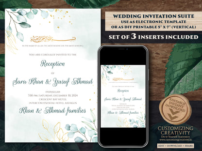 Muslim Invitations Digital Nikkah invite, Walima Invitation & Digital Arabic invitation, Muslim wedding card as Digital Islamic wedding card