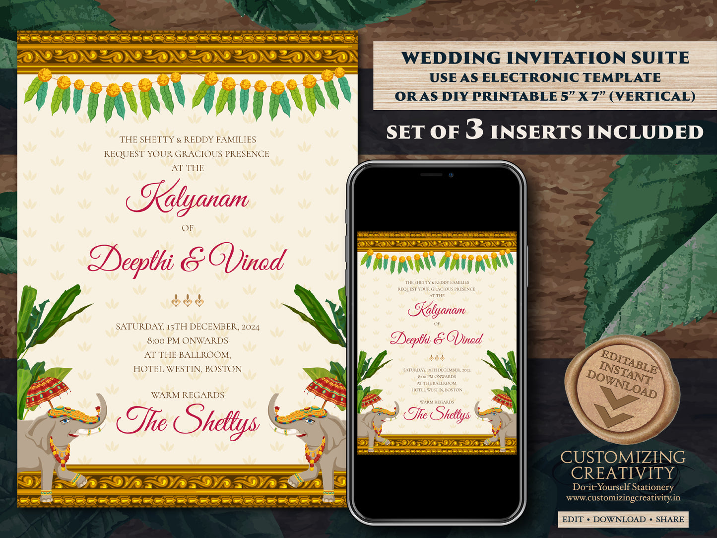 South Indian Wedding invites as Telugu Wedding invites, Telugu Wedding cards & Telugu wedding invitation, Tamil Wedding invitation Indian