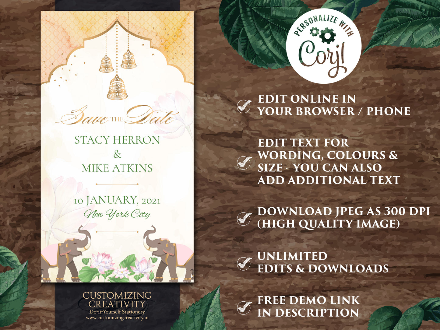Indian Save the date Invite, Digital Save the date Elephant as Hindu Save the date electronic, Royal Elephant invitation Indian DIY template