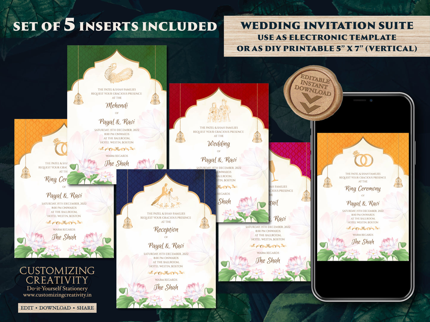 Indian invite template & Indian invitations Hindu Wedding card Indian, Indian Wedding Digital Invite as Indian Wedding invitation card Hindu