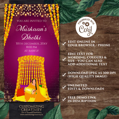 Muslim Mehndi invites Digital Dholki invitations, Dholki invites & Mehndi invitation, Mehendi invite as Digital Pakistani wedding invitation