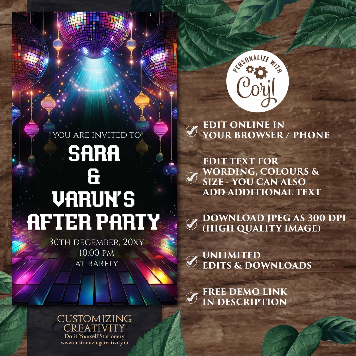 Digital Indian Youngsters Party invite & Wedding Cocktail invite, Digital Indian Cocktail Party invitation Indian Wedding After Party invite