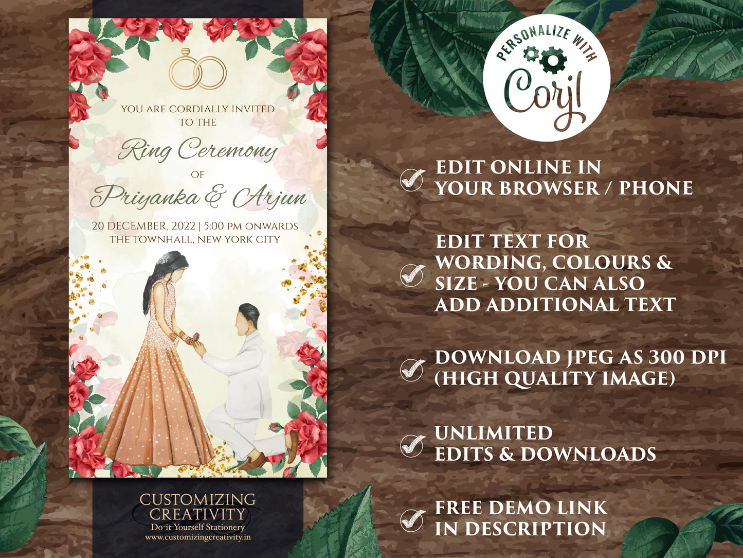 Indian Engagement invites & Digital Roka invite, Ring Ceremony invitation as Engagement invitation, Ring Ceremony invites as Engagement card