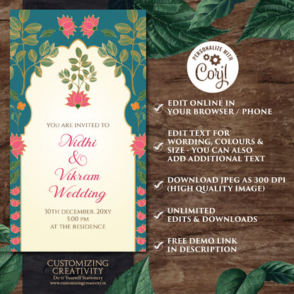 Hindu Wedding card Digital Indian Wedding invite, Hindu invitation as Indian wedding cards, Indian Wedding invitation & Hindu wedding invite