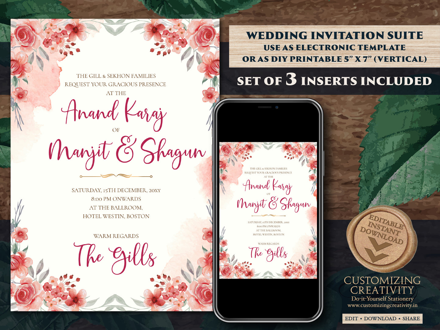 Punjabi wedding invitation Sikh wedding card, Sikh Wedding invitation & Punjabi Wedding card, Indian wedding invitation Sikh wedding invite