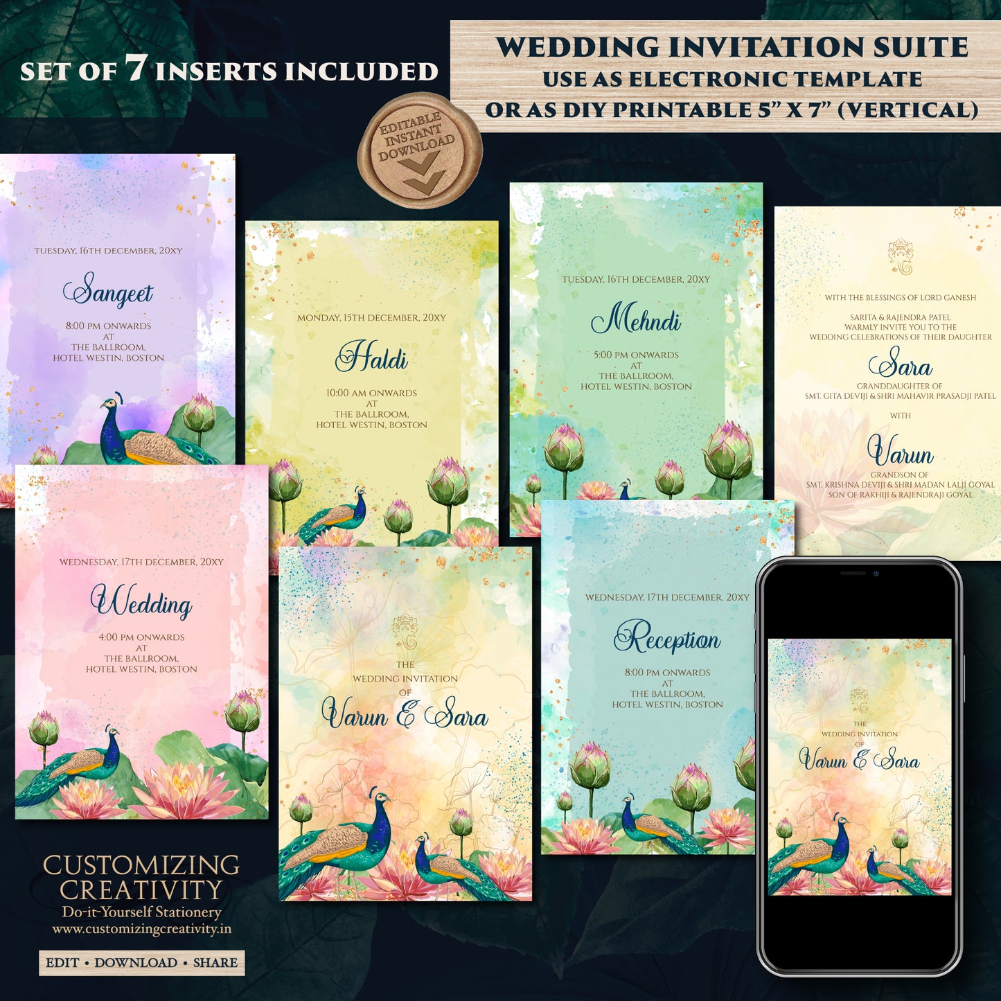 Indian wedding invitation Digital Hindu Wedding card, Indian Wedding invite as Indian wedding card, Hindu invitation as Hindu wedding invite