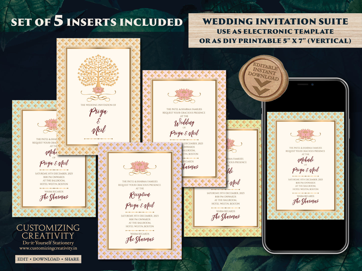 Indian Wedding Digital Invitation as Indian Wedding invitation card Hindu, Indian invite template & Indian invite, Hindu Wedding card Indian