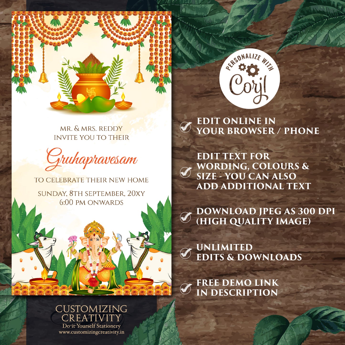 Tamil Housewarming invite Telugu Gruhapravesham invitation, Indian Housewarming invite Digital Gruhapravesam invite & Grihapravesh invite