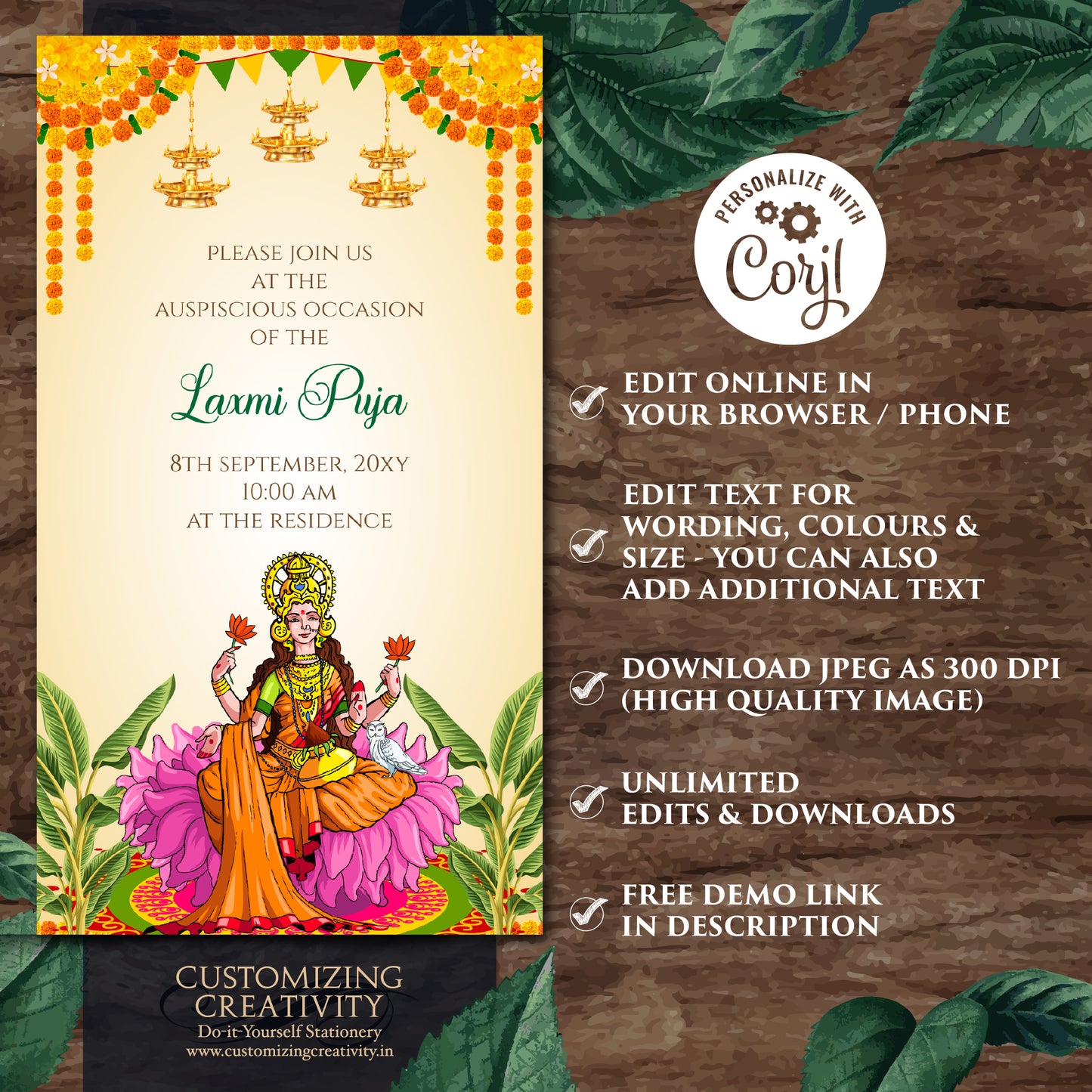Laxmi Puja invite Varamahalakshmi Vratham Invitation, Digital Laxmi Pooja Invitation & Lakshmi Puja Invite, Digital Varalaxmi Pooja Invite