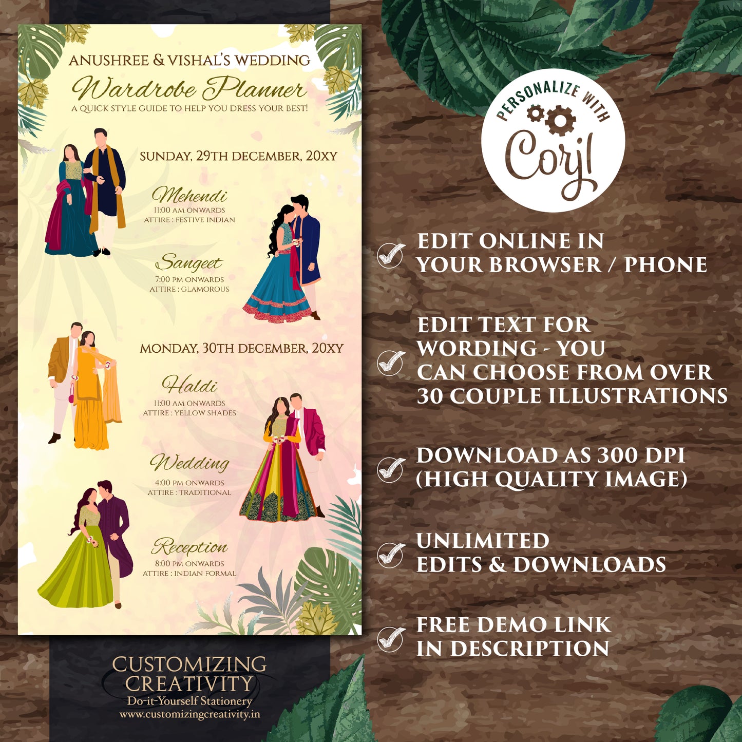 Indian wedding itinerary Digital Indian Wardrobe Planner & Hindu Wedding Program, Indian Wedding Program as Digital Indian wedding Timeline