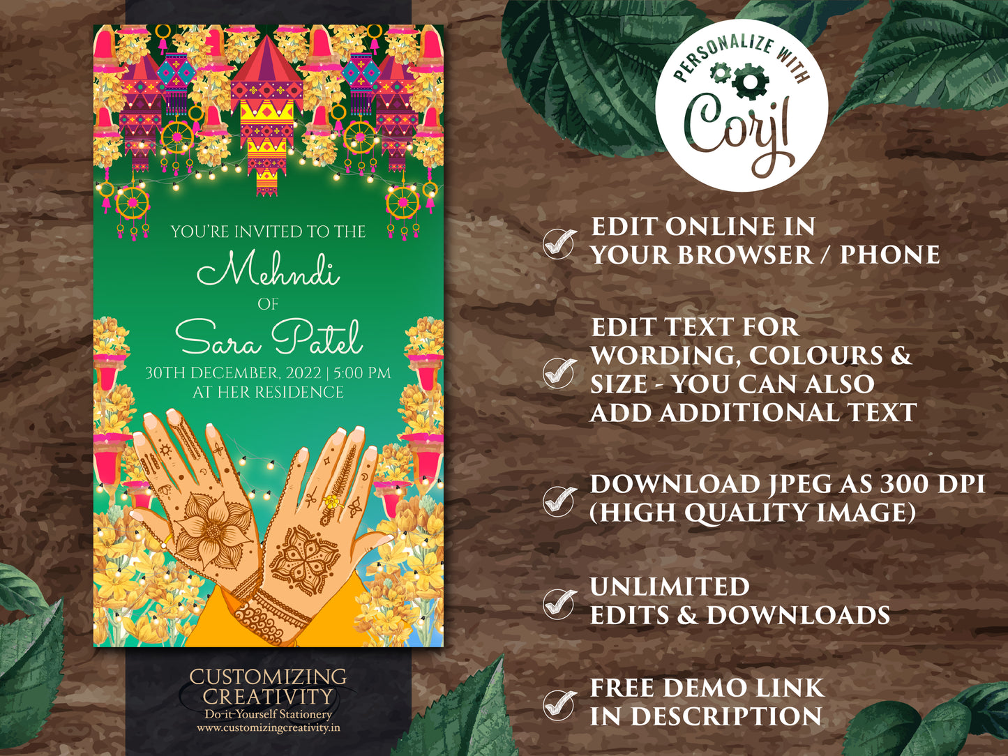 Mendhi Night invites as Mehendi invites, Mehendi invitations, Dholki invites as Mehndi invitations, Digital Mehndi invites & Mehndi Invites