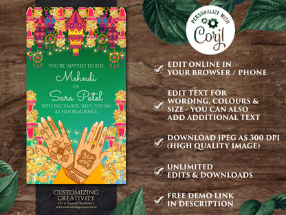 Mendhi Night invites as Mehendi invites, Mehendi invitations, Dholki invites as Mehndi invitations, Digital Mehndi invites & Mehndi Invites