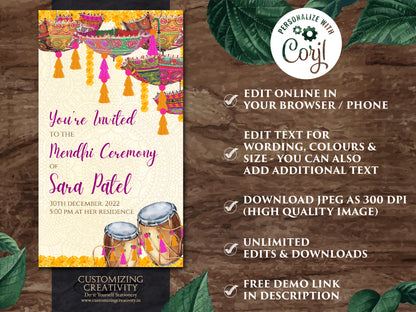 Henna Party invites Mehndi Invites, Mendhi Night invites & Digital Mehndi invites, Mehendi invitations, Mehndi invitations as Mendhi invites