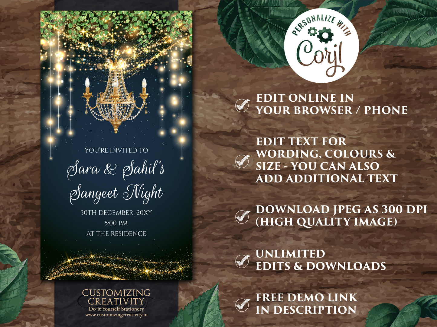 Indian Sangeet invites as Digital Sangeet invitation, Digital Sangeet party invite & Wedding Sangeet card, Digital Indian wedding invitation