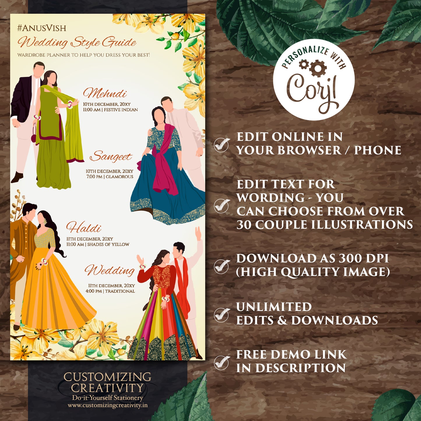 Indian Wedding Program Hindu Wedding Wardrobe Planner, Indian wedding itinerary as Digital Indian wedding Timeline & Hindu Wedding Program