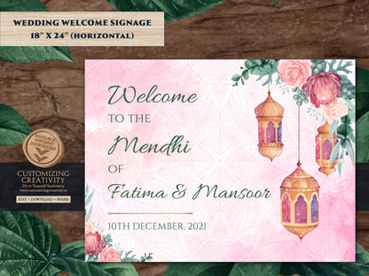 Mehendi Sign as Mendhi decor Signs, Indian Welcome sign, Hindu Wedding signage as Moroccan sign, Muslim Welcome Sign as Mehndi decor signage