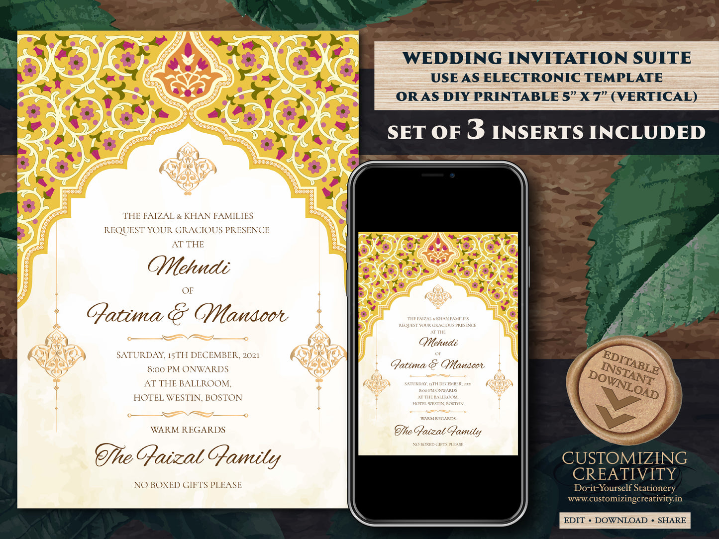 Royal wedding card as Muslim Wedding invitation, Arabic Wedding Card & Muslim Nikkah invite as Nikah invitation Arabic invite, Muslim invite