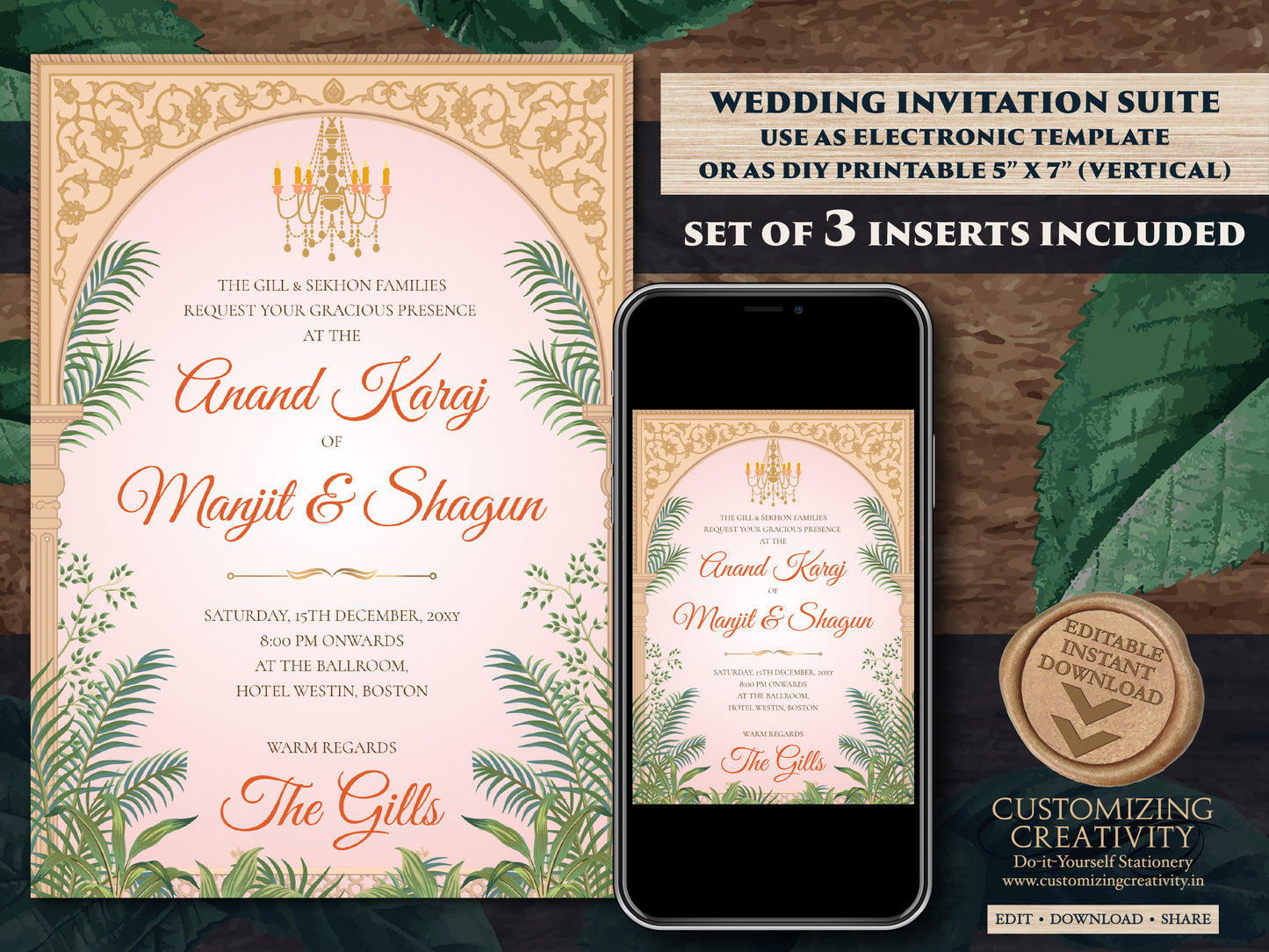 Sikh wedding card Punjabi wedding invitation, Punjabi Wedding card & Sikh Wedding invitation, Indian wedding cards as Anand Karaj invitation