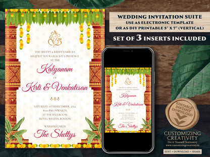 South Indian Wedding invitation as Tamil Wedding invite, Tamil Wedding cards & Tamil wedding invitation, Telugu Wedding invitation Indian
