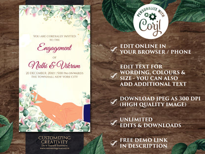 Indian Engagement invites Digital Roka Cards, Digital Engagement invitation & Ring Ceremony invite, Ring Ceremony invitation Engagement card