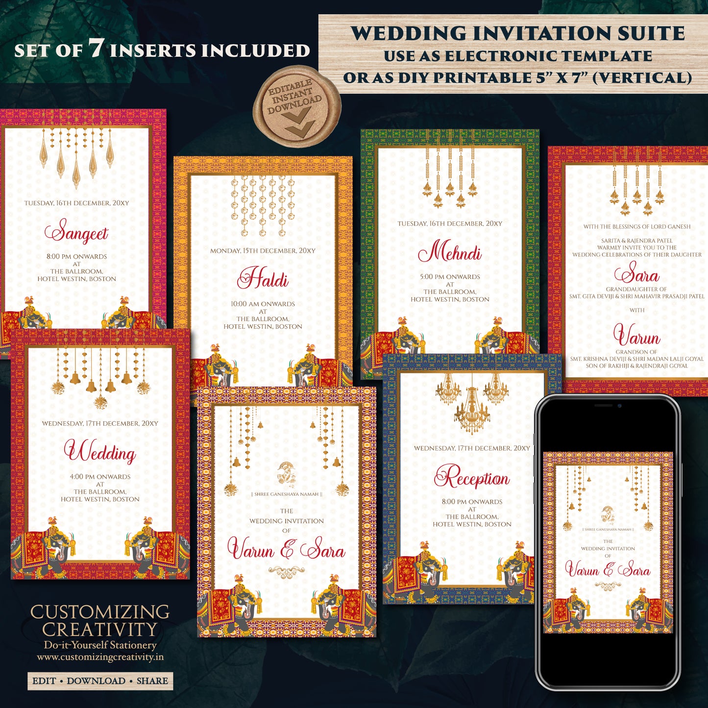Gujarati Kankotri Indian wedding invitation, Hindu wedding invite as Digital Hindu Wedding card, Hindu wedding invitation Indian wedding