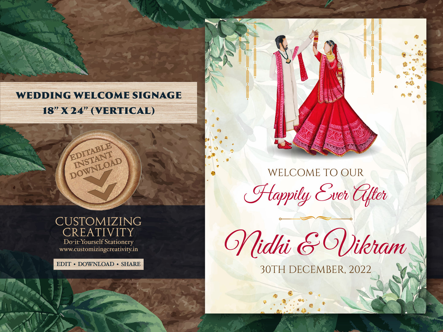 Indian Wedding Welcome Board as Hindu Welcome Signage, Hindu Wedding Ceremony sign Bridal & Phera Sign Welcome Punjabi, Desi Wedding decor