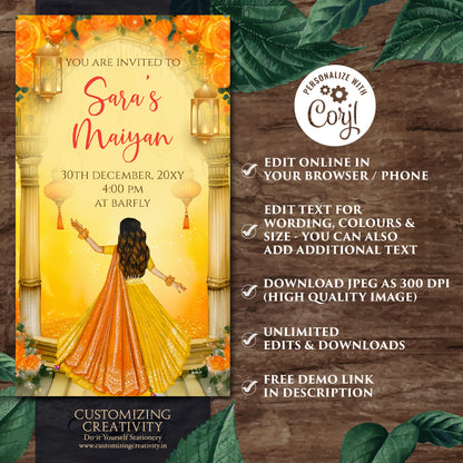 Maiyan invitations Haldi invites Digital, Pithi invitations Haldi invitations & Mehndi invitations, Digital Mayoun invites as Pithi invites