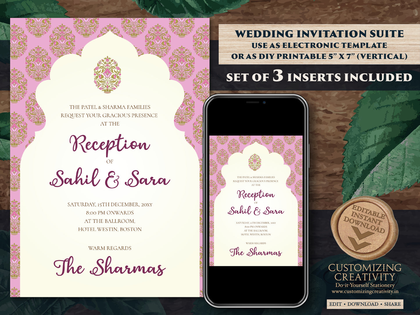 Digital Indian wedding card as Hindu Wedding, Hindu Wedding invite as Indian wedding invitation, Hindu invitation & Hindu Wedding Invitation