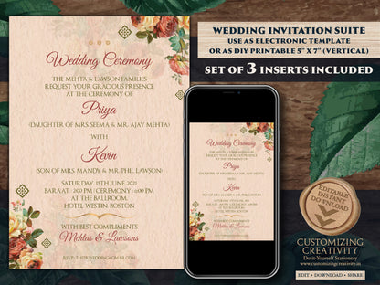 Wedding Invite Fall as Fall invitations Wedding Indian, Indian Invitations Pastel, Indian Wedding invites Autumn & Hindu Wedding card Autumn
