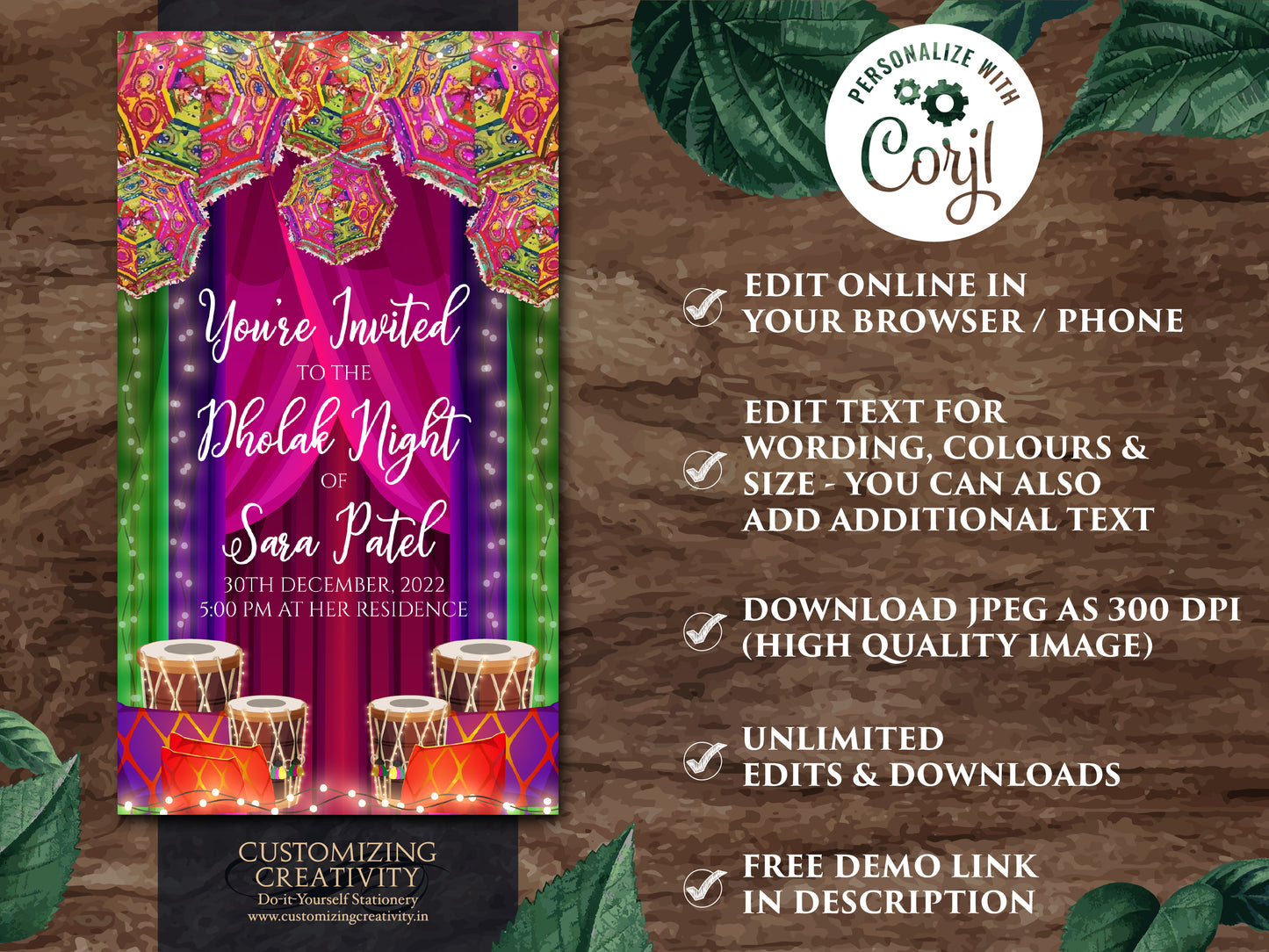 Muslim Dholak night invites, Punjabi Dholki invites digital as Muslim Dholki invitation, Dholak invitation & Pakistani Dholak Invite Digital