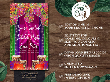 Muslim Dholak night invites, Punjabi Dholki invites digital as Muslim Dholki invitation, Dholak invitation & Pakistani Dholak Invite Digital