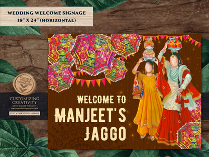 Jago Welcome sign as Welcome to Jaggo signboard, Jaggo Welcome Signs as Jaggo signs, Sikh Wedding sign & Jago poster as Punjabi Welcome sign