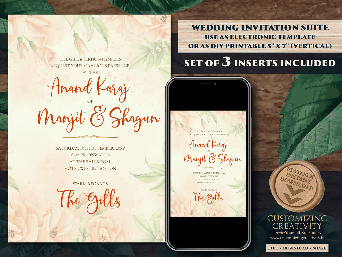 Sikh wedding invitation Punjabi wedding card, Punjabi Wedding invitation & Sikh Wedding card, Indian wedding cards as Anand Karaj invitation