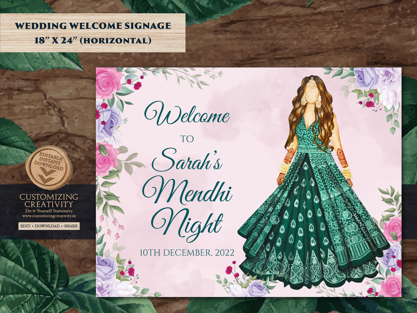 Mehendi Signage Welcome as Indian Wedding Welcome Sign, Mehndi Welcome Signs as Mehndi Signage, Bridal Welcome signs Mehndi & Mendhi signage