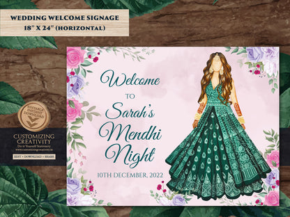 Mehendi Signage Welcome as Indian Wedding Welcome Sign, Mehndi Welcome Signs as Mehndi Signage, Bridal Welcome signs Mehndi & Mendhi signage