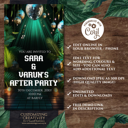Indian Wedding After Party invite Digital Indian Cocktail Party invitation, Digital Indian Youngsters Party invite & Wedding Cocktail invite