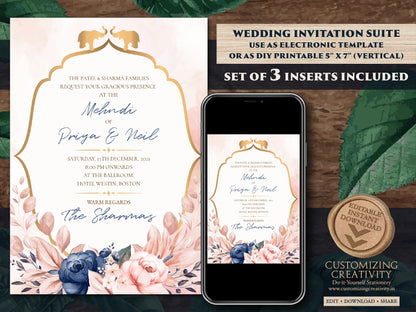 Hindu invitations Wedding Elephant as Floral invitation cards Hindu wedding, Pastel Invitations as Elephant Wedding Invitation Indian Floral
